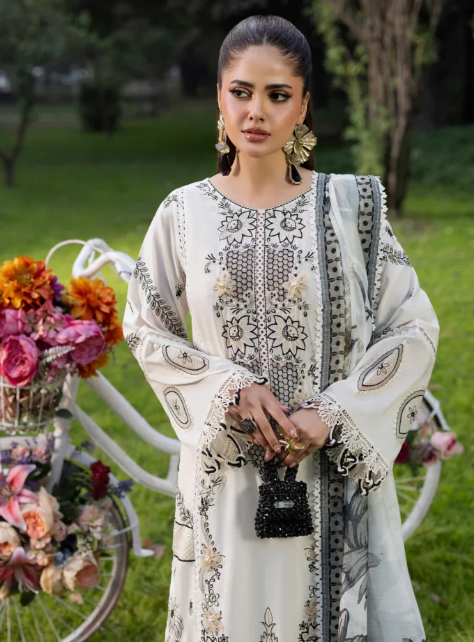 Zarqun fancy lawn suit ivory - 1613