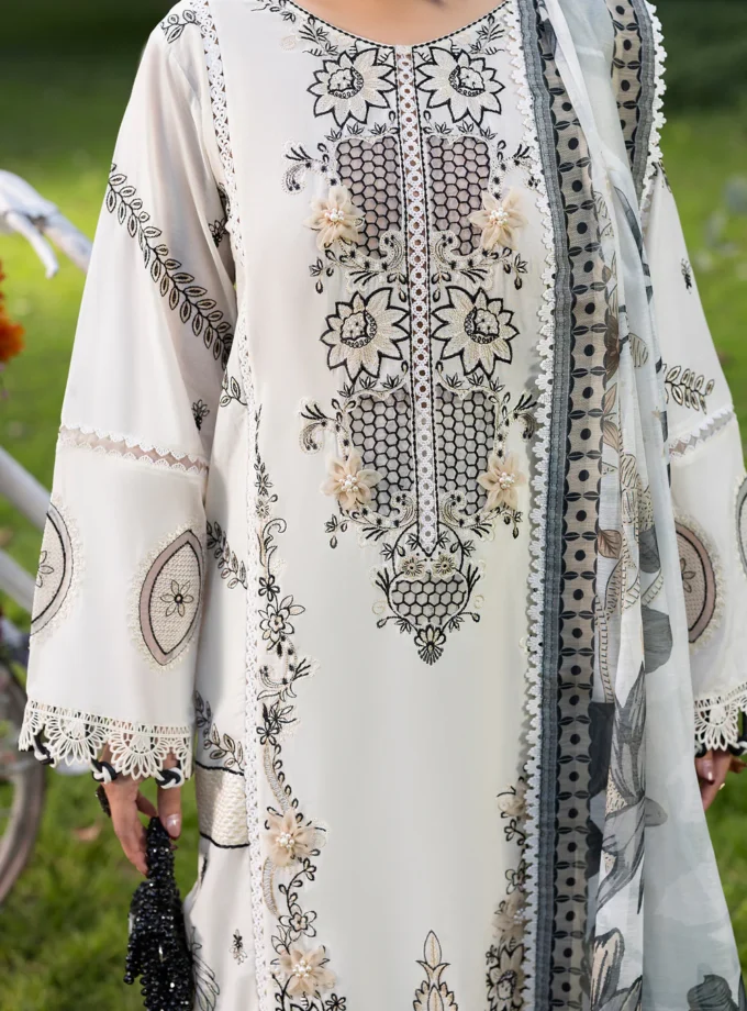 Zarqun fancy lawn suit ivory - 1613