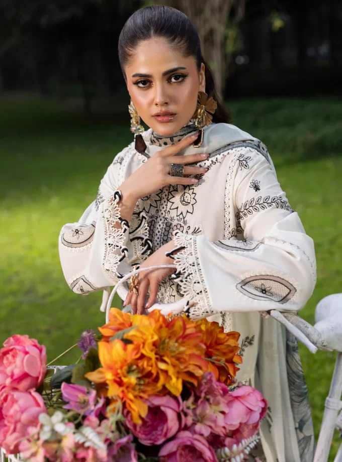 Zarqun fancy lawn suit ivory - 1613