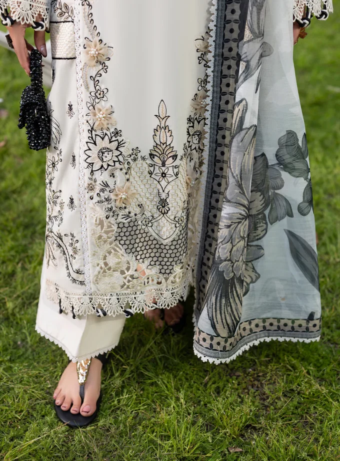 Zarqun fancy lawn suit ivory - 1613