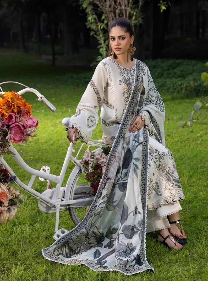 Zarqun fancy lawn suit ivory - 1613