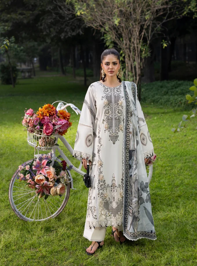 Zarqun fancy lawn suit ivory  - 1613