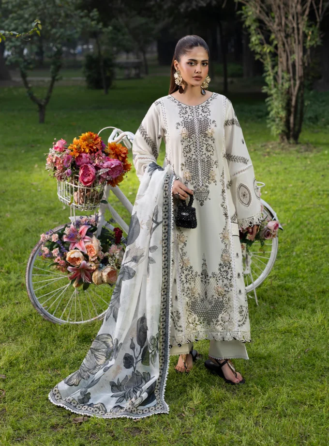 Zarqun fancy lawn suit ivory - 1613