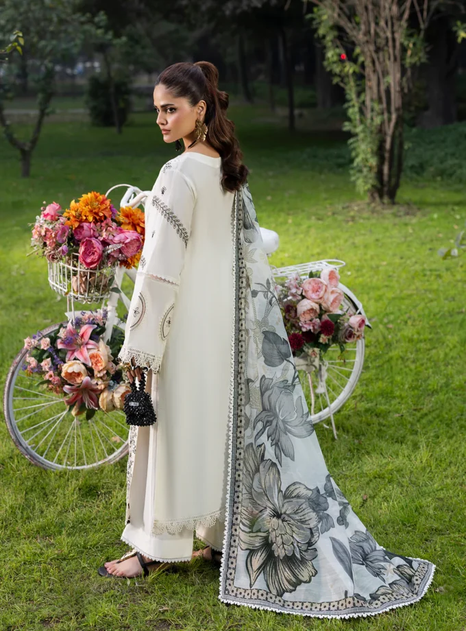 Zarqun fancy lawn suit ivory - 1613