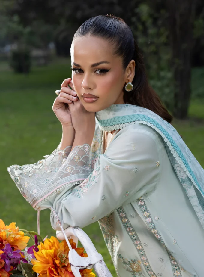 Zarqun fancy lawn suit ice blue - 1615