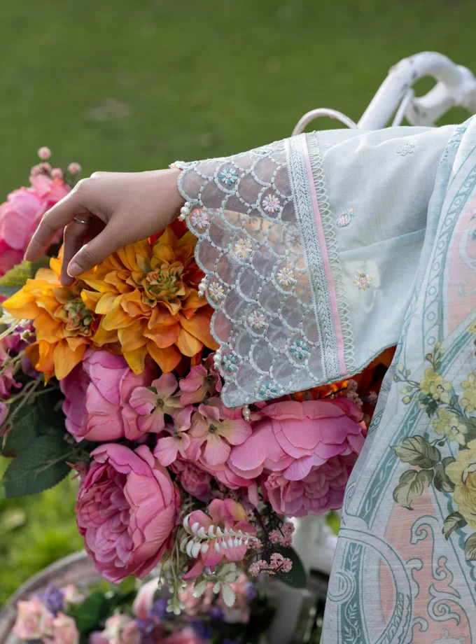 Zarqun fancy lawn suit ice blue - 1615