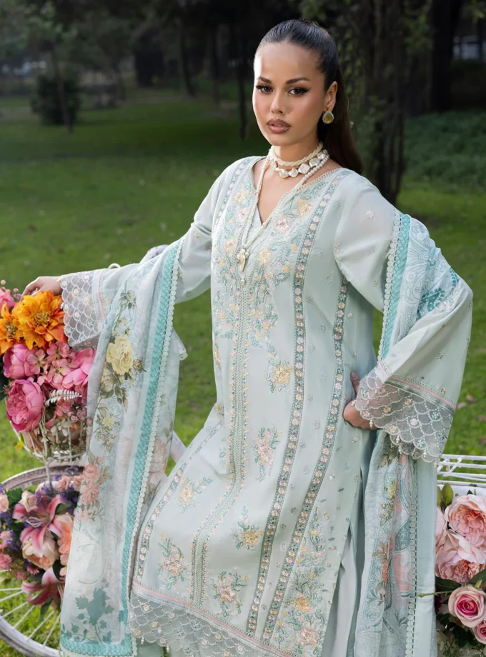 Zarqun fancy lawn suit ice blue - 1615