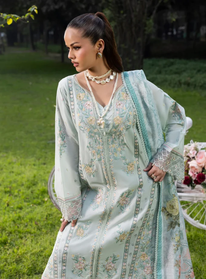 Zarqun fancy lawn suit ice blue - 1615