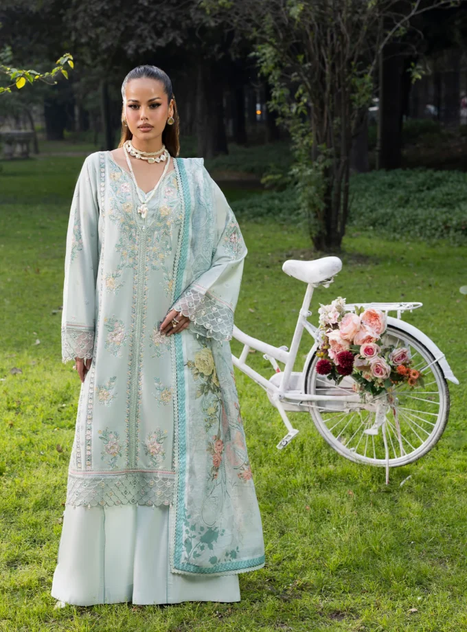 Zarqun fancy lawn suit ice blue  - 1615