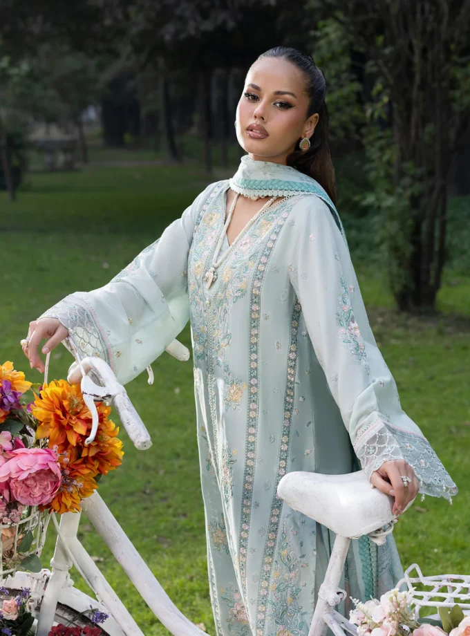 Zarqun fancy lawn suit ice blue - 1615