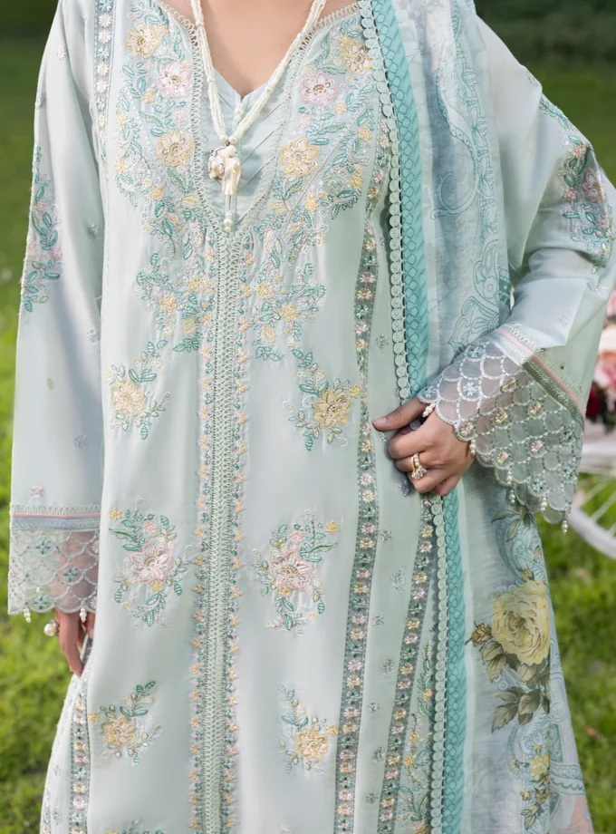 Zarqun fancy lawn suit ice blue - 1615