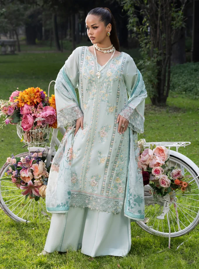 Zarqun fancy lawn suit ice blue - 1615