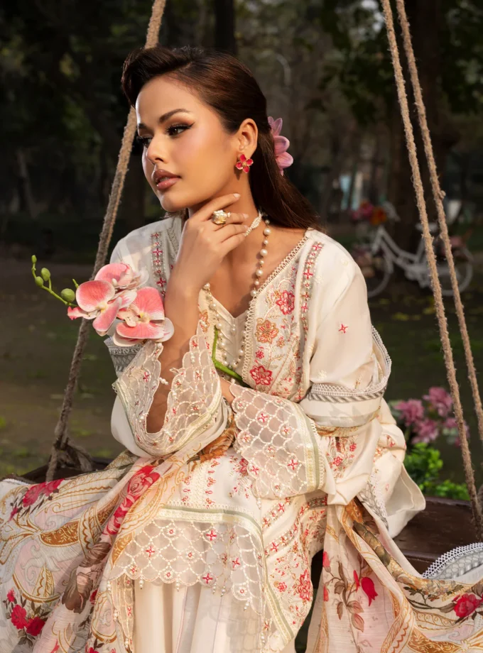 Zarqun fancy lawn suit ivory - 1618
