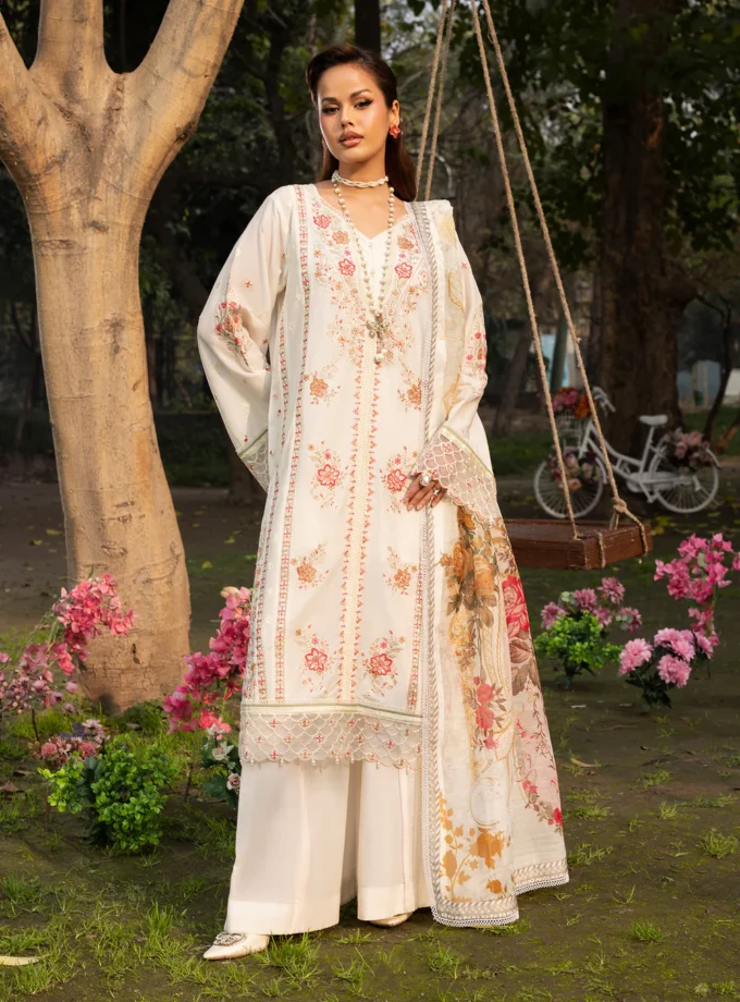 Zarqun fancy lawn suit ivory  - 1618
