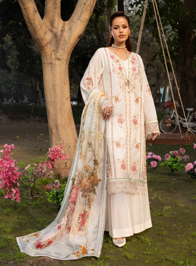 Zarqun fancy lawn suit ivory - 1618