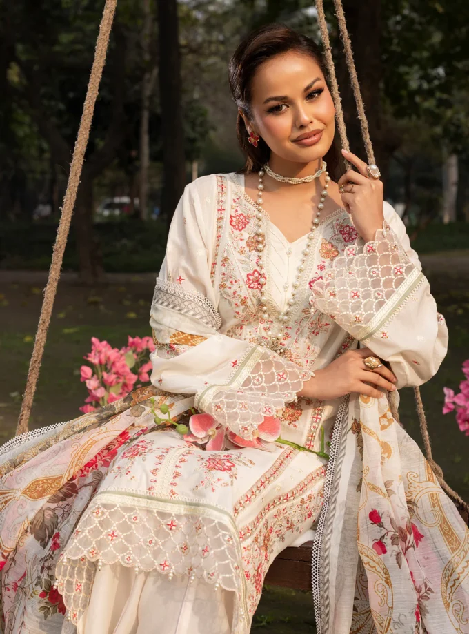 Zarqun fancy lawn suit ivory - 1618