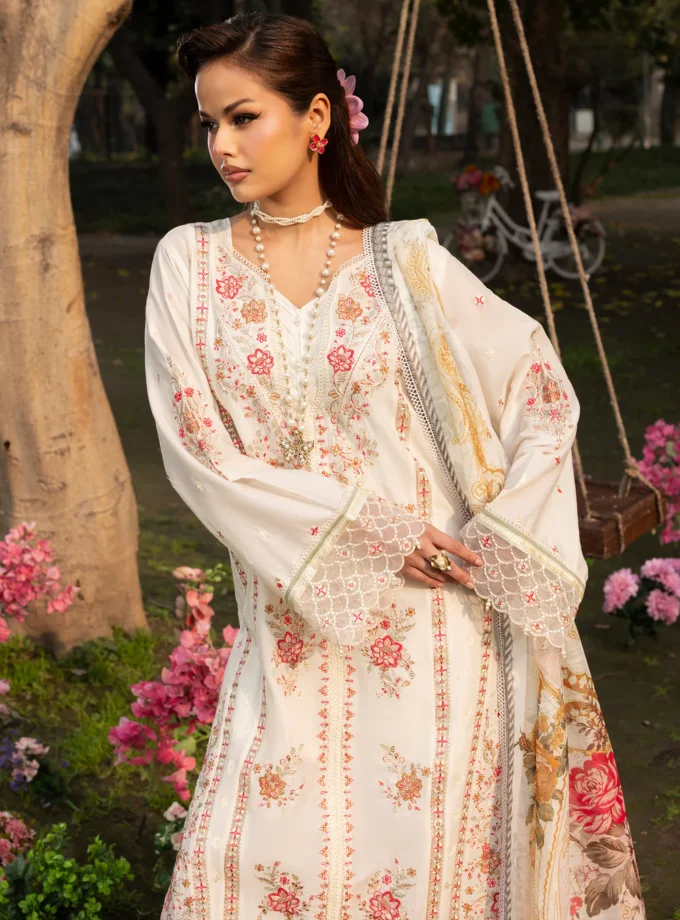 Zarqun fancy lawn suit ivory - 1618