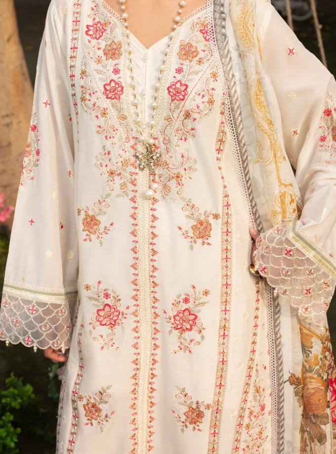 Zarqun fancy lawn suit ivory - 1618