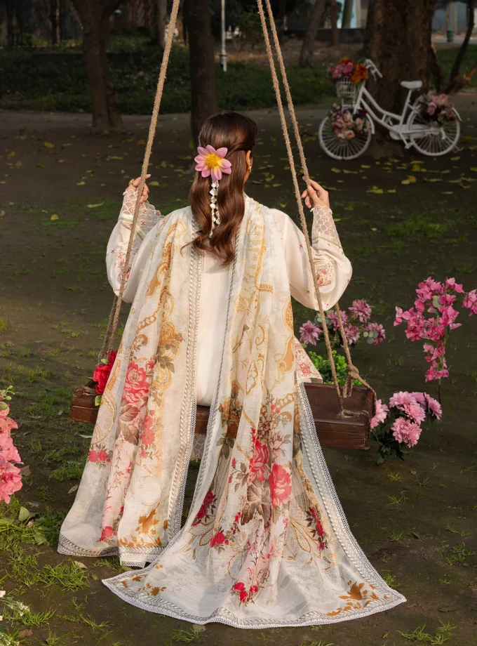 Zarqun fancy lawn suit ivory - 1618