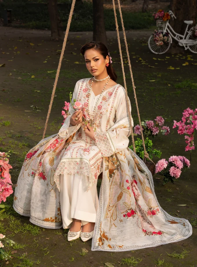 Zarqun fancy lawn suit ivory - 1618