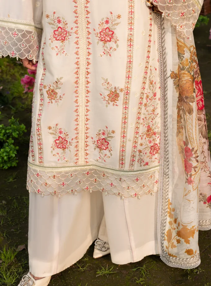 Zarqun fancy lawn suit ivory - 1618