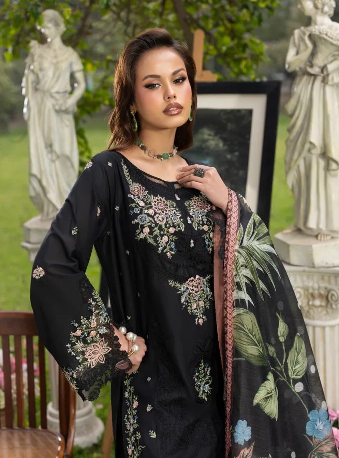Zarqun fancy lawn suit black - 1619