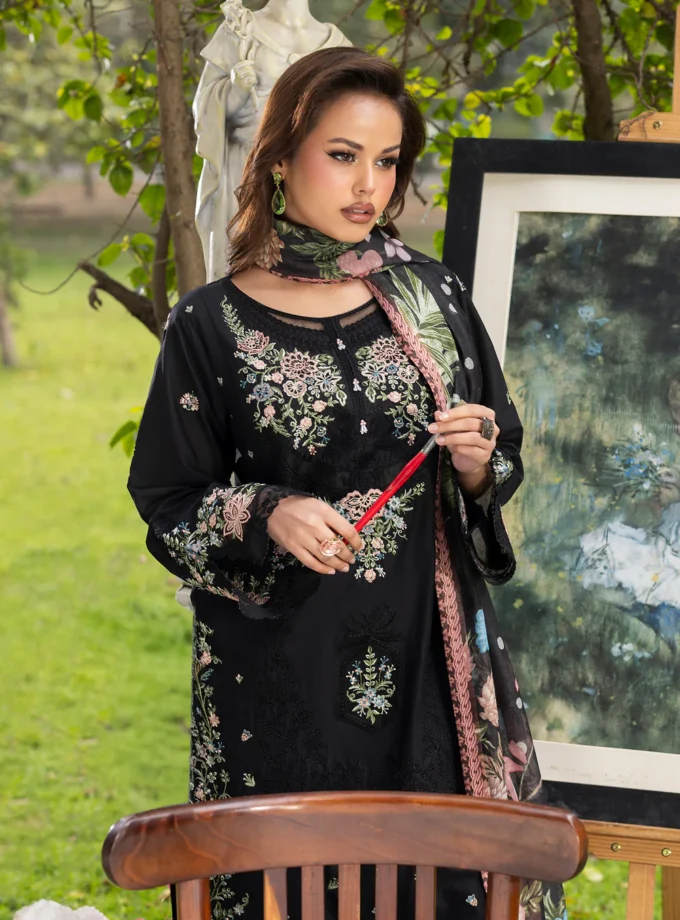 Zarqun fancy lawn suit black - 1619