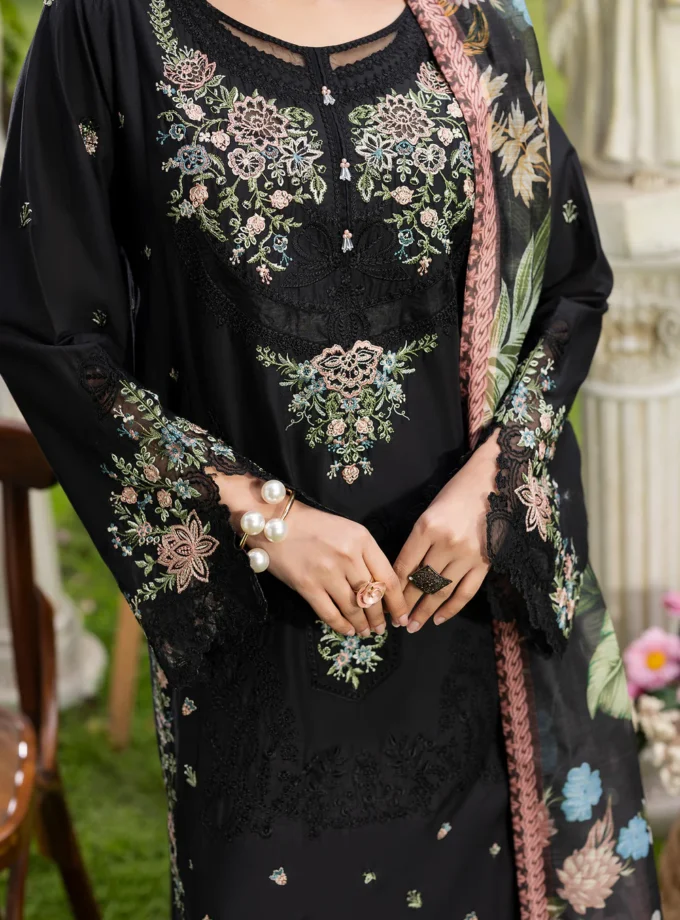 Zarqun fancy lawn suit black - 1619