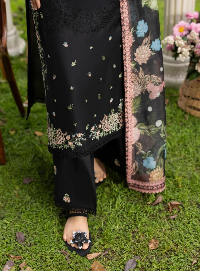 Zarqun fancy lawn suit black - 1619