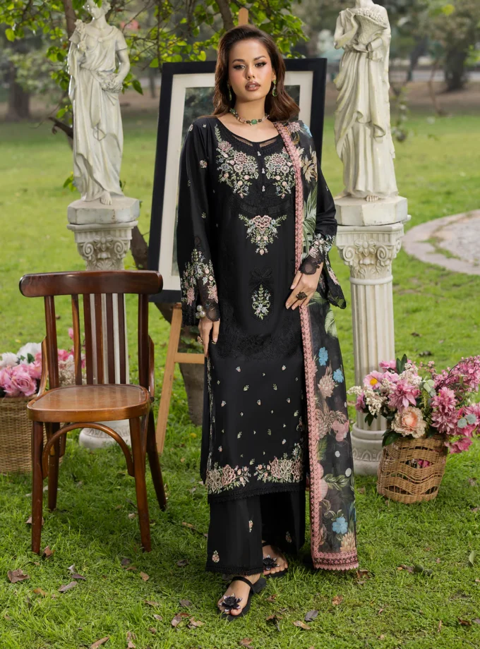 Zarqun fancy lawn suit black - 1619