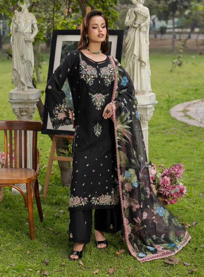Zarqun fancy lawn suit black - 1619