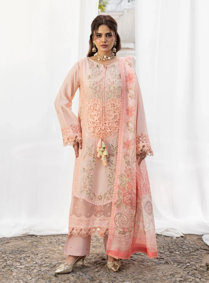 Zarqun fancy lawn suit peach pink - 1610