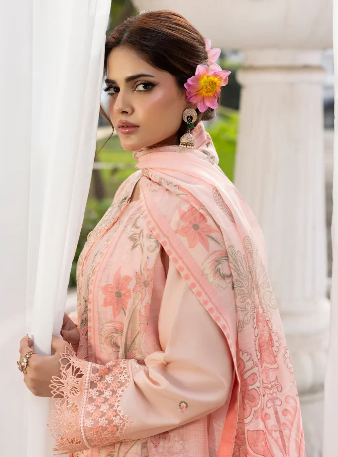 Zarqun fancy lawn suit peach pink - 1610