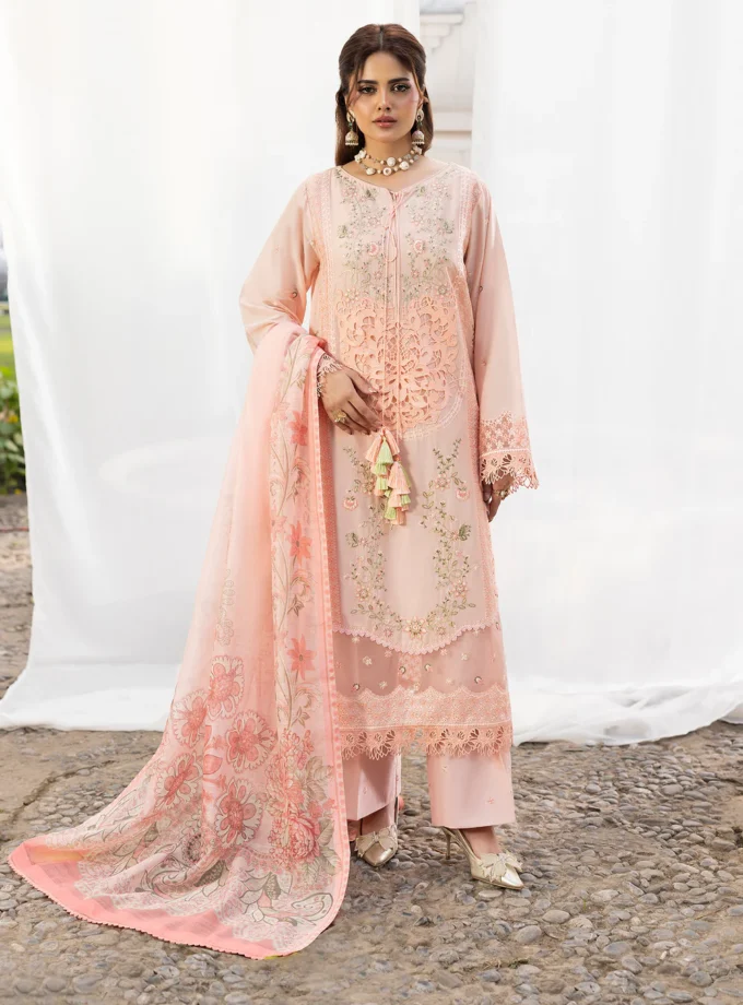 Zarqun fancy lawn suit peach pink - 1610