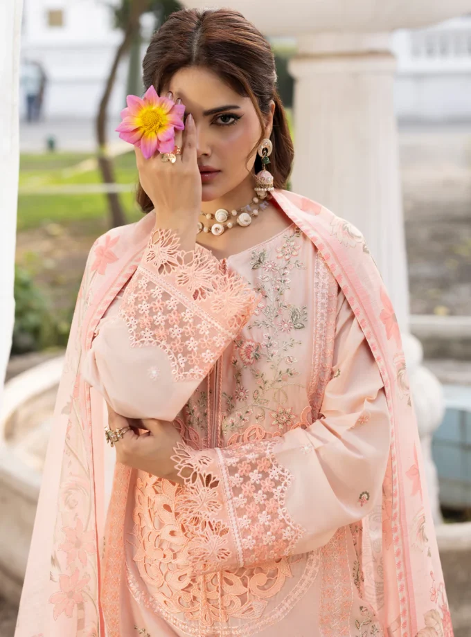 Zarqun fancy lawn suit peach pink - 1610
