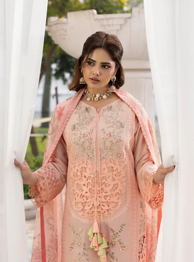 Zarqun fancy lawn suit peach pink - 1610