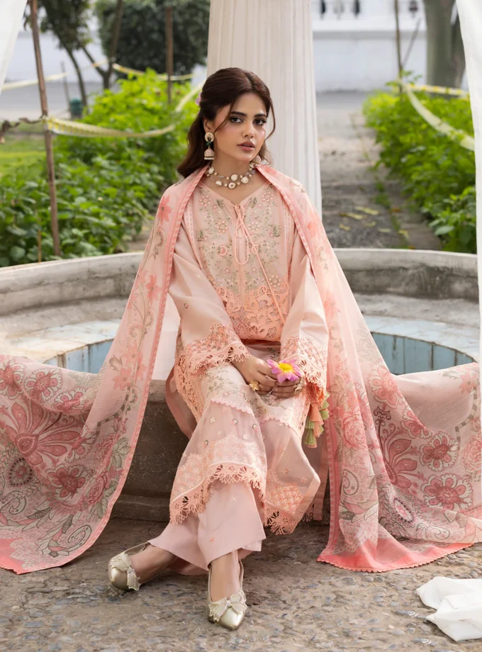 Zarqun fancy lawn suit peach pink - 1610