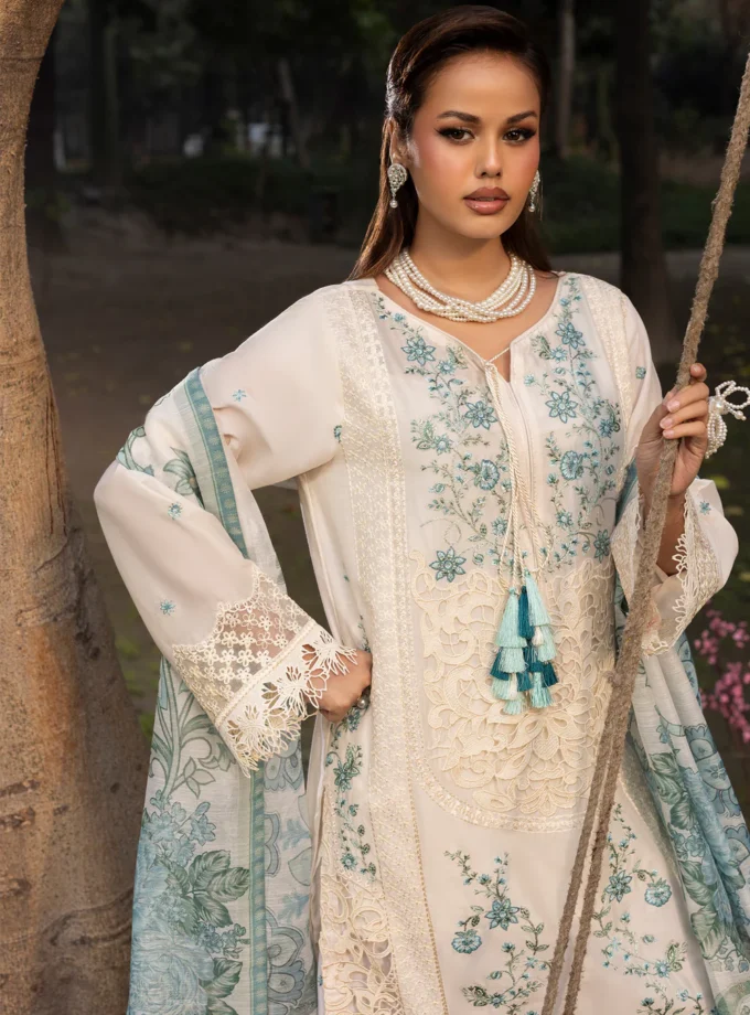 Zarqun fancy lawn suit ivory - 1610
