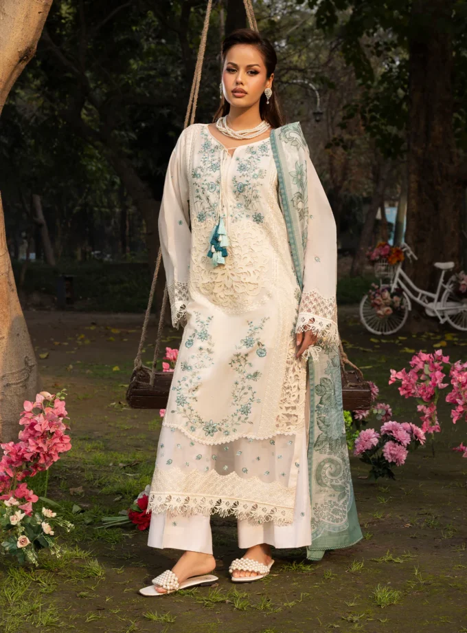 Zarqun fancy lawn suit ivory - 1610