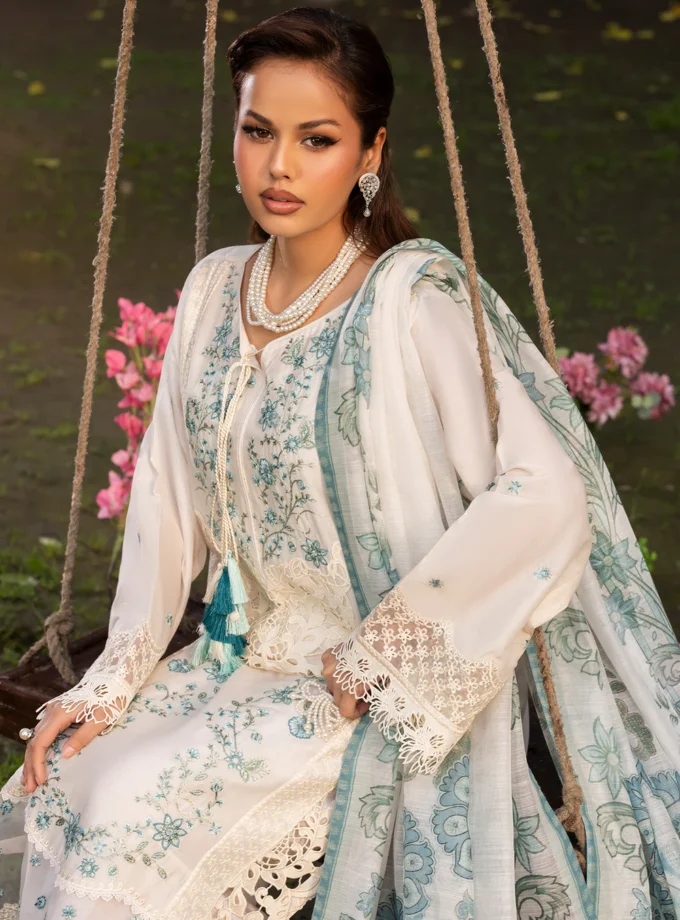 Zarqun fancy lawn suit ivory - 1610