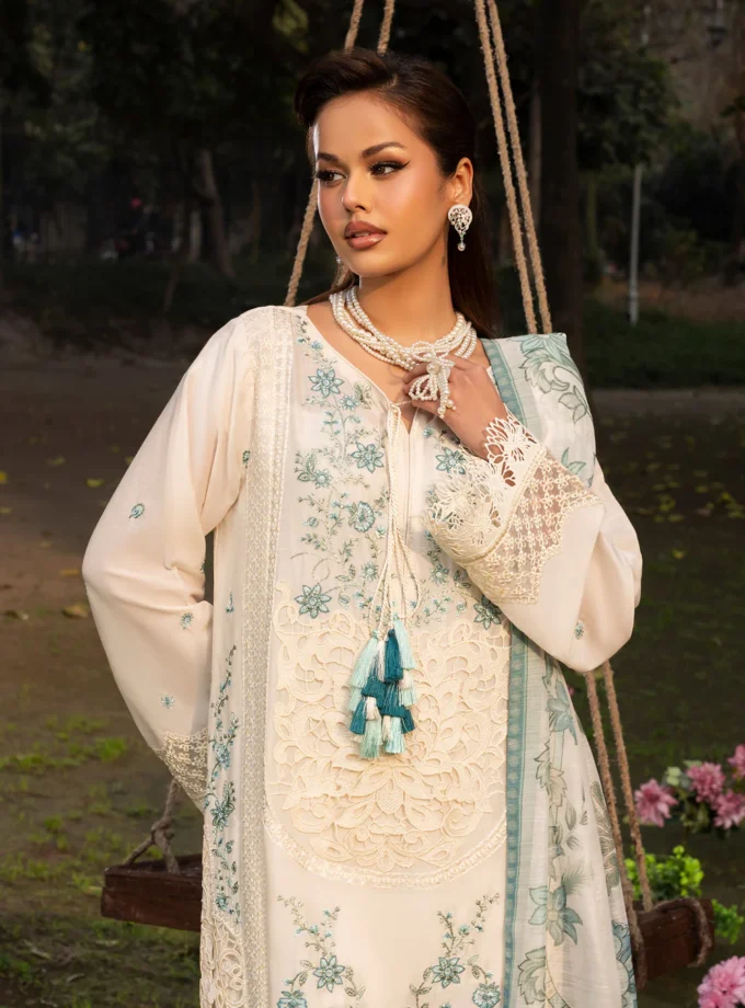 Zarqun fancy lawn suit ivory - 1610