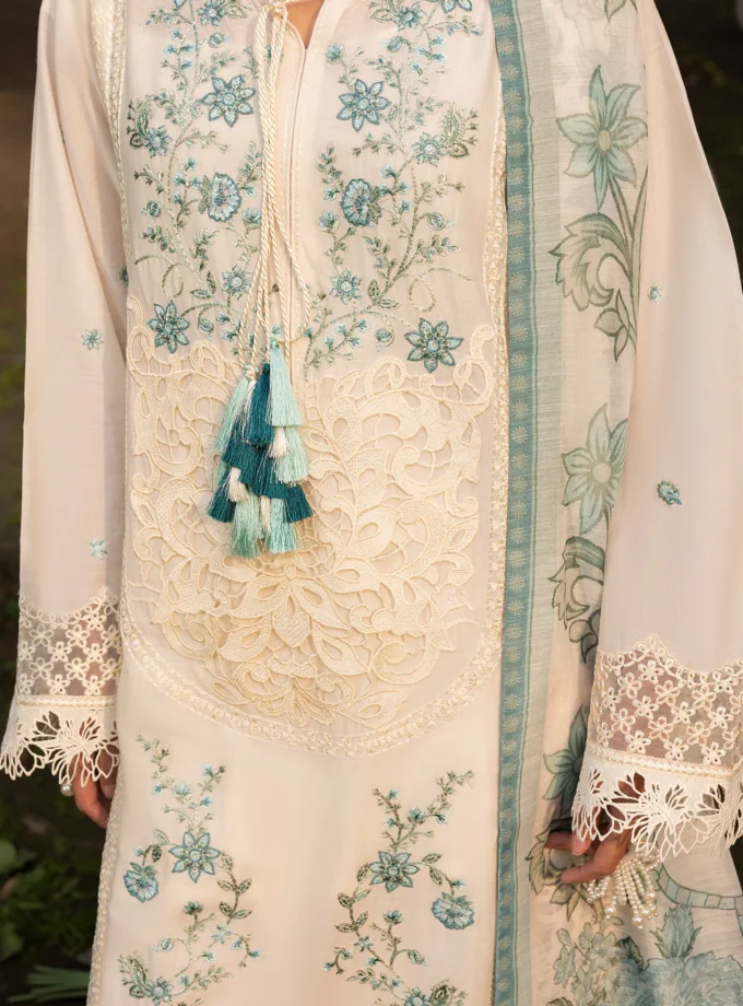 Zarqun fancy lawn suit ivory - 1610
