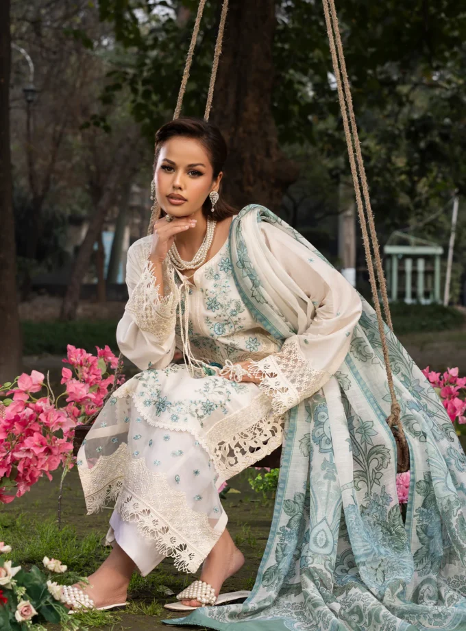 Zarqun fancy lawn suit ivory - 1610