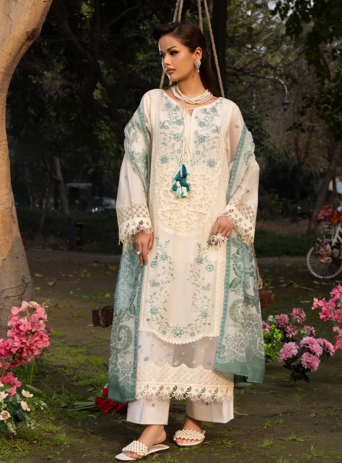 Zarqun fancy lawn suit ivory - 1610