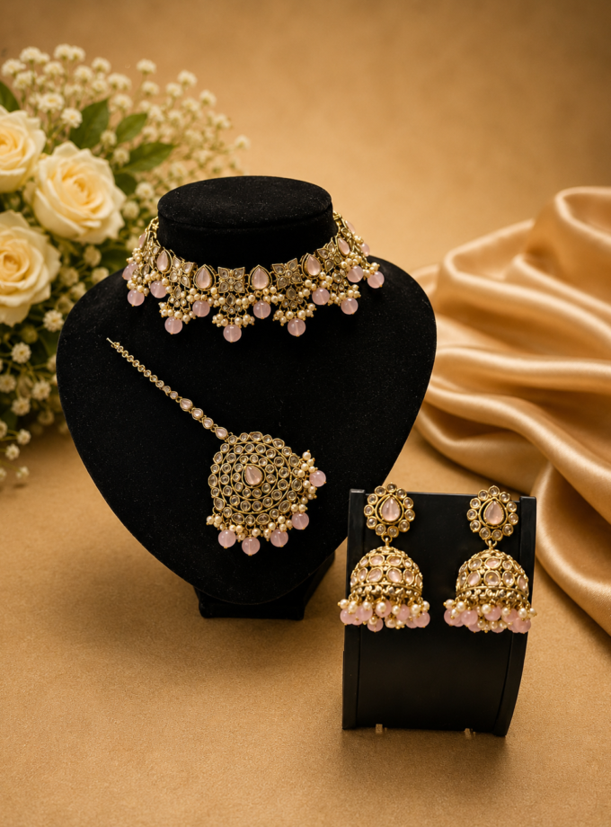 Sieradenset 1077- goud met babyroze