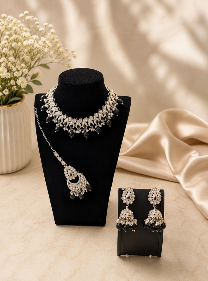 Sieradenset 1089- zilver met zwart