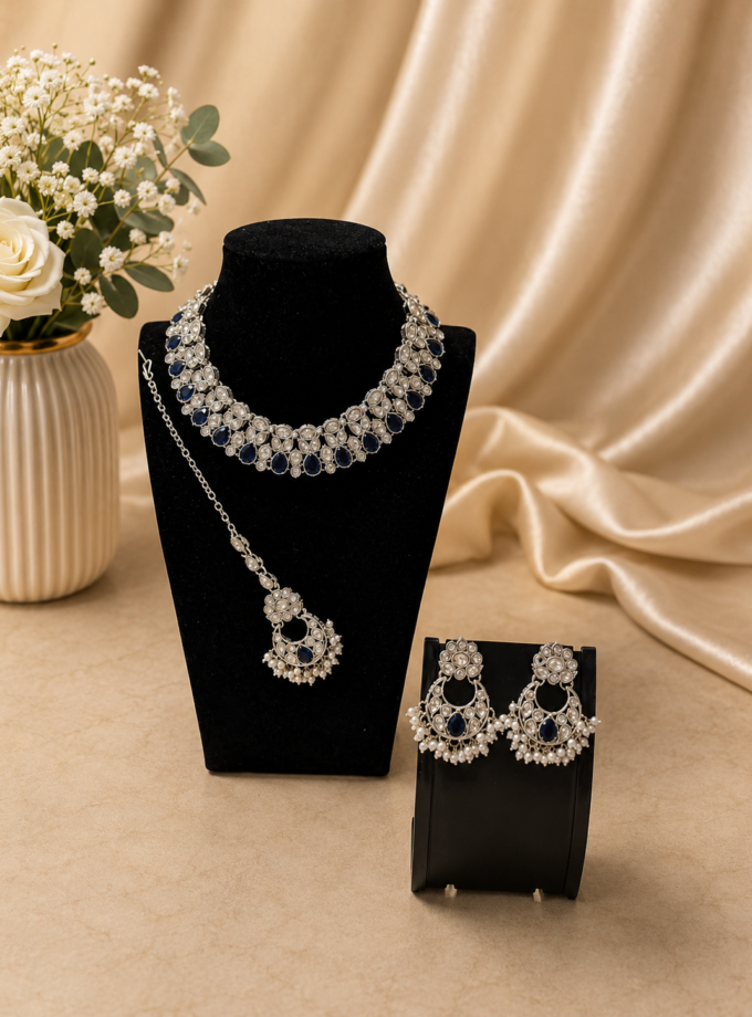 Sieradenset 1092- zilver met donkerblauw