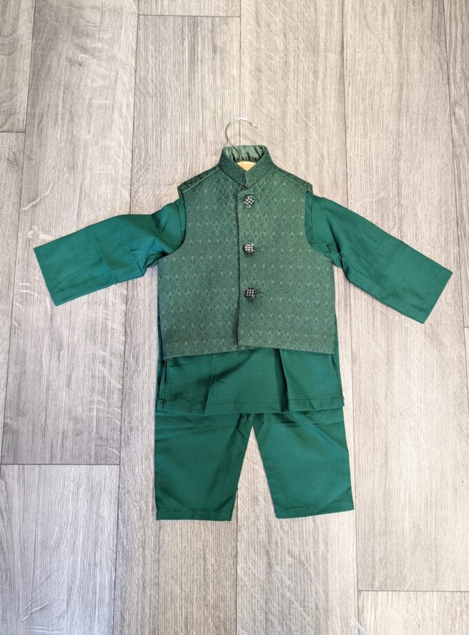 Kurta pyjama met waistcoat- groen
