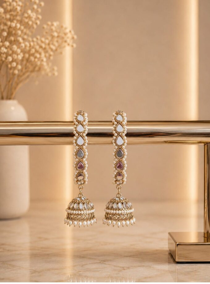 Set van 2 karay met jhumkay  - 16496 Goud met offwhite