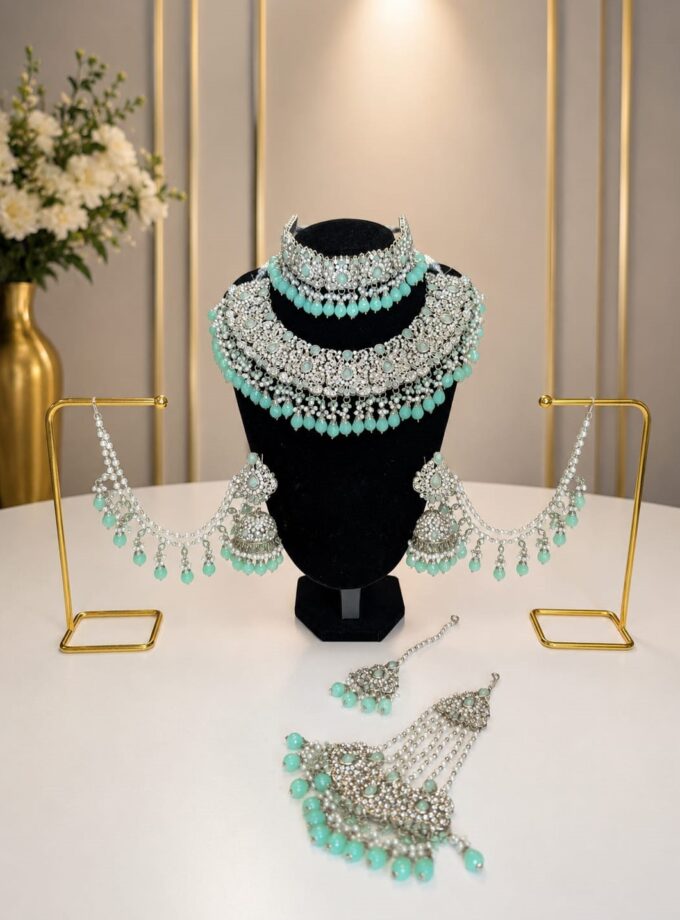 Bridal set mintgroen met zilver- 1533